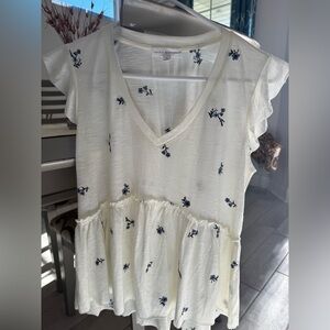 Womens Cream Floral Top